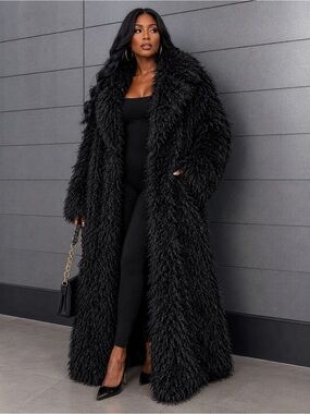 Black Luxe Shaggy Long Coat